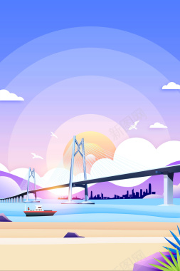 港珠澳大桥开通海报背景背景