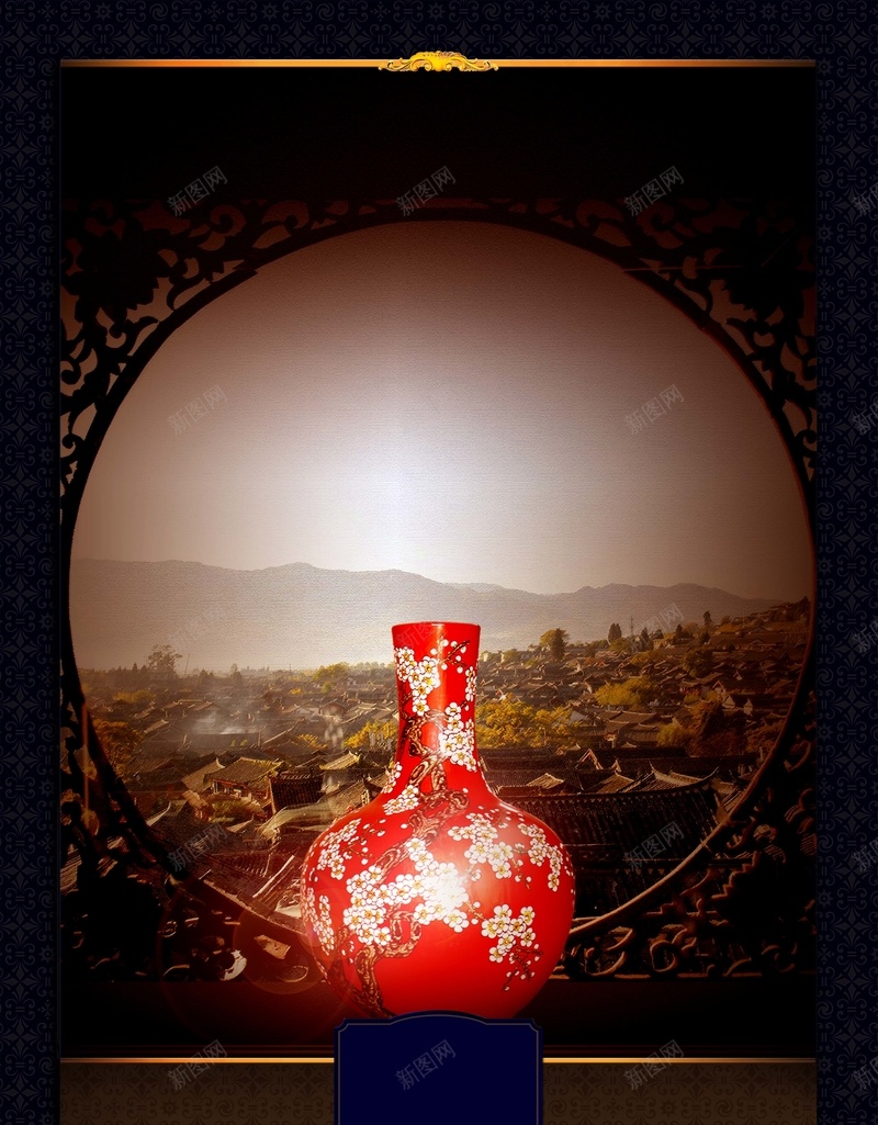 红瓷黑金中国风广告背景psd设计背景_88icon https://88icon.com 中国红 瓷器 红瓷花瓶 陶瓷