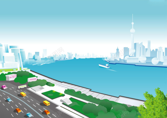 卡通城市交通道路平面广告背景