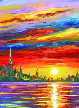 日出日落色彩油画背景背景