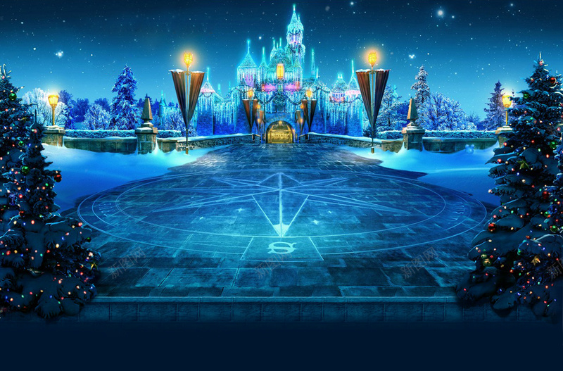 圣诞夜城堡图案海报背景jpg设计背景_88icon https://88icon.com 圣诞 圣诞夜 城堡 梦幻 浪漫 背景 蓝色