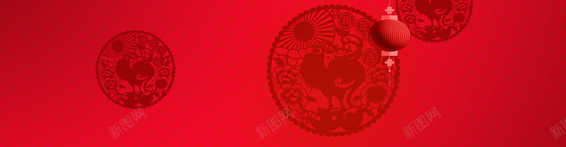 红色纹理剪纸鸡年海报背景背景