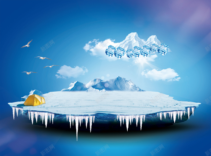 冰块雪块海报背景psd设计背景_88icon https://88icon.com 冰雪 摄影 海报素材背景 海鸥 蓝色 雪山 风景