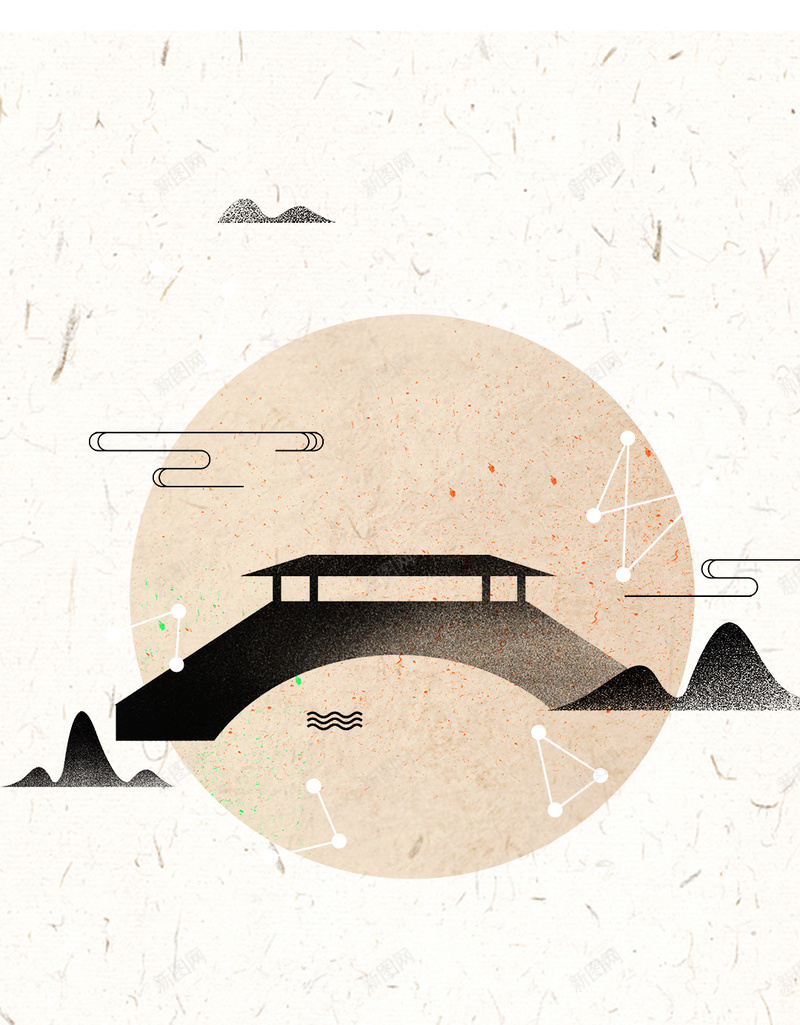 中国古典宣纸小乔流水人家创意图jpg设计背景_88icon https://88icon.com 中国 创意图 古典 古典诗文图片 宣纸 小桥流水人家 山 桥 水