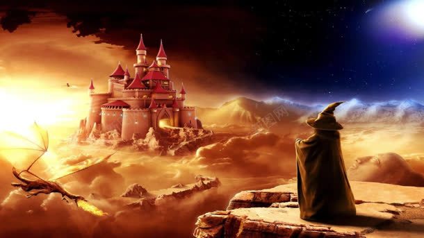 科幻的城堡与施法的巫师jpg设计背景_88icon https://88icon.com 城堡 巫师 科幻