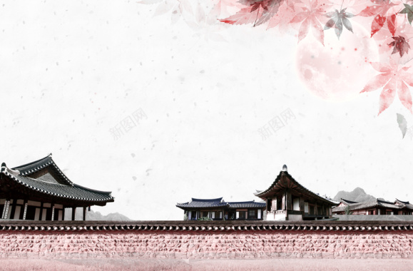 中国古风建筑平面广告背景背景
