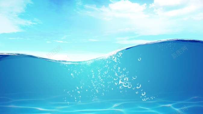 蓝色清澈水波浪背景背景
