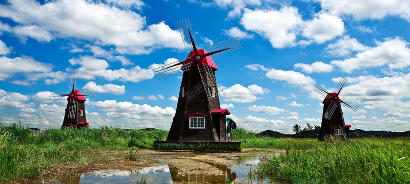 荷兰风车背景摄影图片