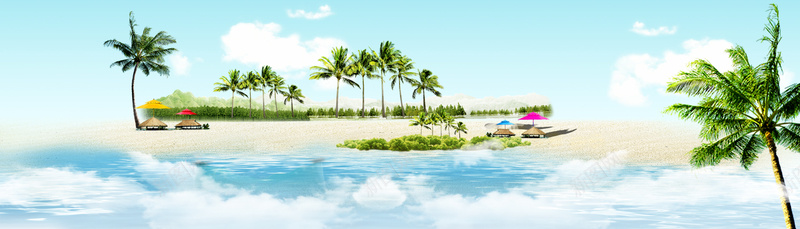 沙滩海景蓝天白云摄影风景电商海报背景背景