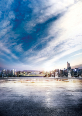 蓝天大气风景商务建筑城市路面背景背景