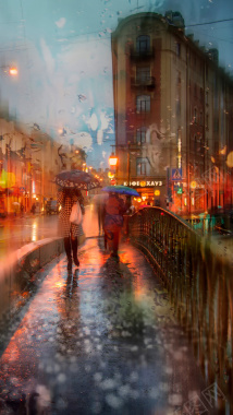 雨中景色手机H5背景摄影图片