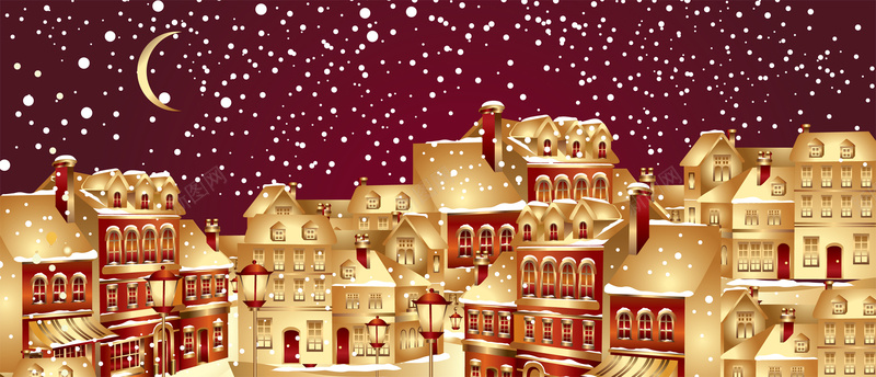 卡通城市圣诞夜雪景矢量图背景