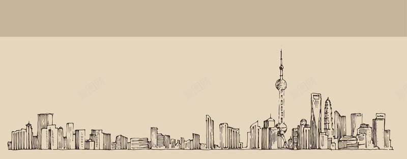 手绘素描上海城市旅游海报背景背景