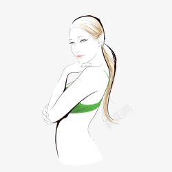 绿色胸罩纹绣彩绘美女素材
