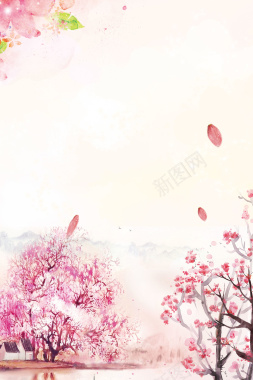 粉色唯美古风春季上新桃花踏青背景背景