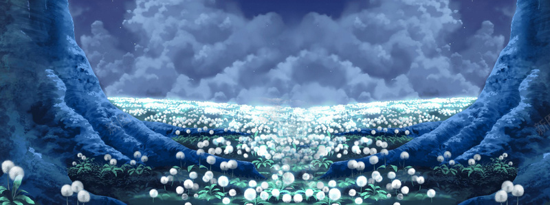 动漫卡通花的海洋背景banner背景