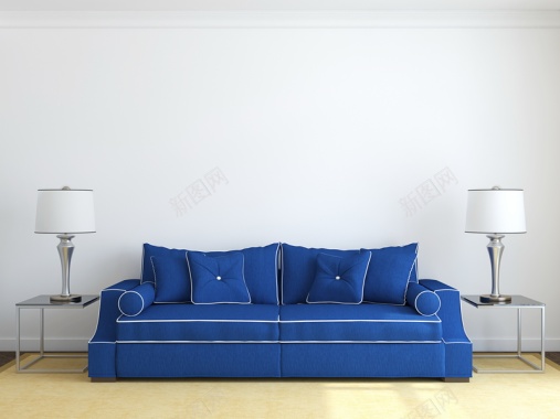 简约布艺蓝色沙发装饰背景