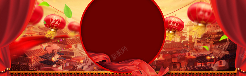 新年春节中国风红色电商海报背景背景