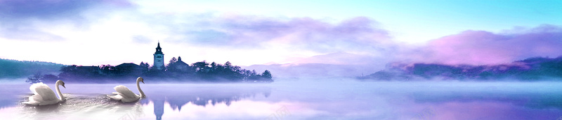 浪漫优雅天鹅湖美景背景