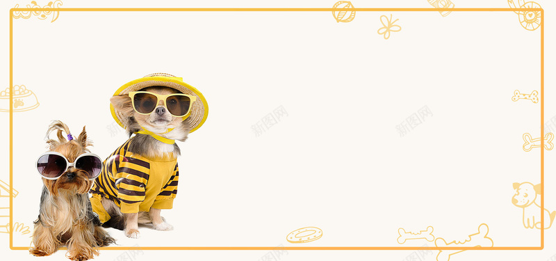 萌宠来了可爱宠物黄色卡通bannerpsd设计背景_88icon https://88icon.com 卡通 卡通图案 可爱 宠物 小狗 线框 萌宠来了 黄色