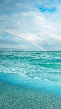蓝天白云彩虹海滩H5背景摄影图片
