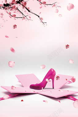 高跟鞋粉色中国风商场促销海报背景