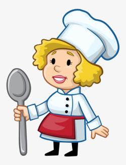 卡通手绘拿勺子矮小女厨师素材