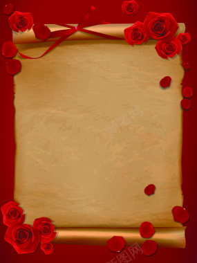 红色玫瑰信纸背景元素背景