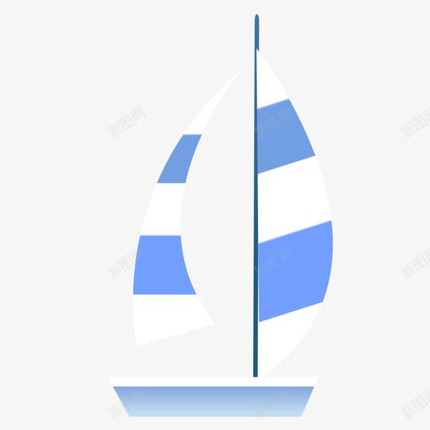 蓝白条帆船png免抠素材_88icon https://88icon.com 一艘 卡通 手绘 条纹 白色的 简图 船只 蓝色的