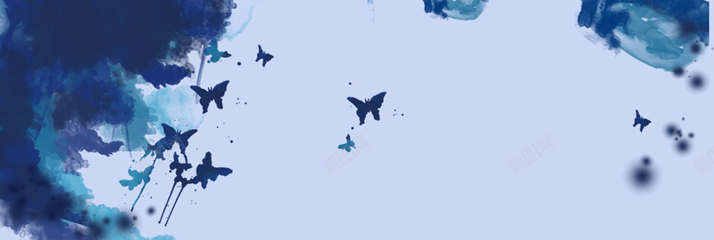 蓝色蝴蝶水墨画古典背景bannerpsd设计背景_88icon https://88icon.com 中国风 中式 书法 传统 古代 古典 四宝 国画 插画 文房 晕染 水墨 海报 素材 纹样