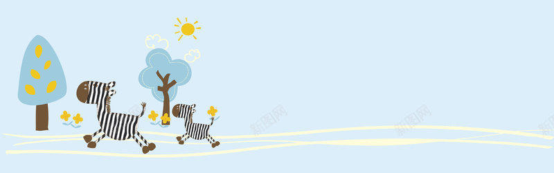 小动物斑马插画jpg设计背景_88icon https://88icon.com 动物 卡通 太阳 小树 手绘 插画 斑马 海报banner 童趣
