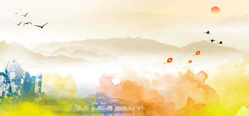 中国风企业文化彩色水墨背景背景