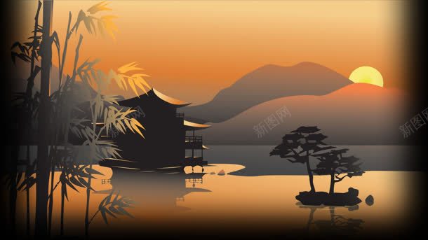 插画阳光湖水竹子jpg设计背景_88icon https://88icon.com 插画 湖水 竹子 阳光