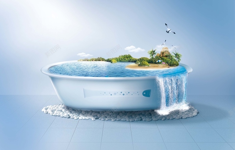 夏天水缸背景psd设计背景_88icon https://88icon.com 创意背景 夏天 夏季 水缸 沙滩
