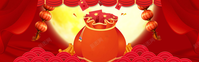 春节中国风红色电商海报背景背景