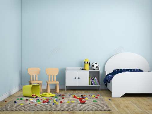 儿童房里的床与玩具背景