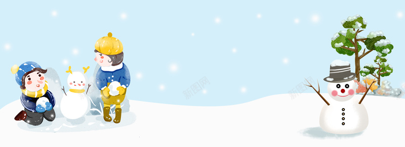 卡通小孩打雪仗童趣蓝色背景背景