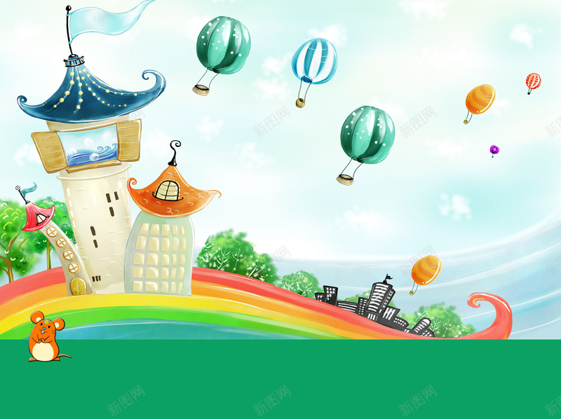 卡通世界气球飘背景psd设计背景_88icon https://88icon.com 儿童节快乐 出游玩耍 动物 卡通 卡通房子 夏季 童趣 背景