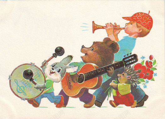 淡色卡通动物元素儿童节背景背景
