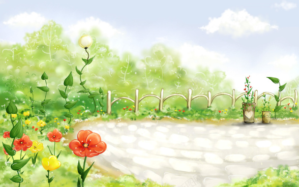 卡通手绘浪漫花园背景背景