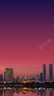 紫色渐变城市夜景H5背景背景