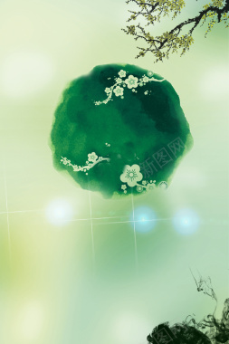 中国风绿色墨韵清明节海报背景背景