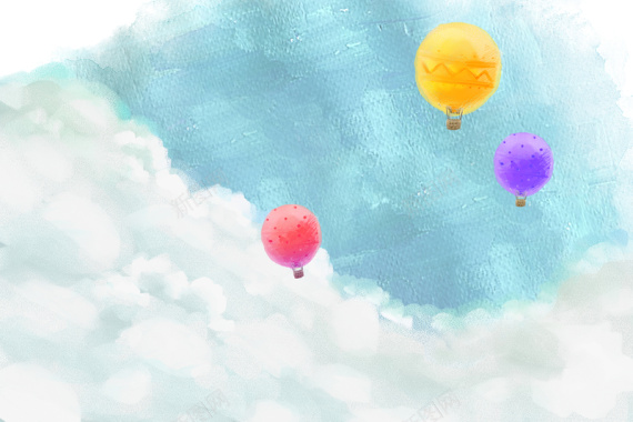 手绘蓝天热气球背景背景