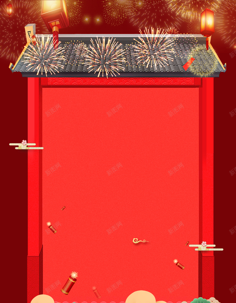 中国风2018新年促销宣传海报psd设计背景_88icon https://88icon.com 2018年 中国风 优惠 喜庆 年货大酬宾 打折 新年促销 新年活动 新春大吉 灯笼 烟花