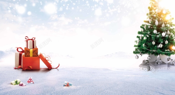 浪漫雪花圣诞礼物海报背景模板背景