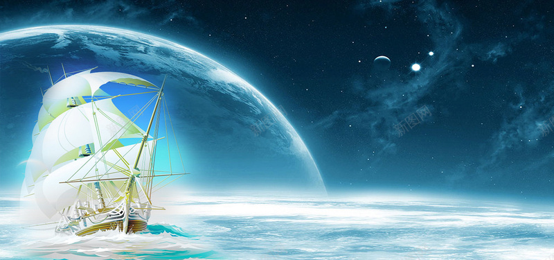 科幻星球与帆船背景背景