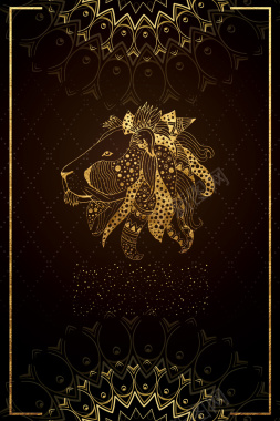 金色十二星座创意挂画狮子座海报背景