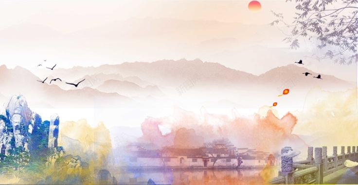 中国风传统山水风景背景