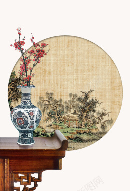 中国风家居花瓶梅花海报背景背景