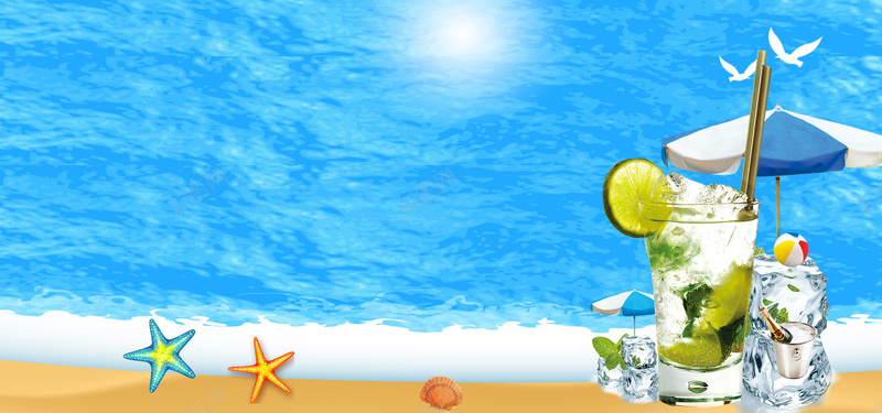 夏日酷暑柠檬冷饮冰爽蓝色背景背景